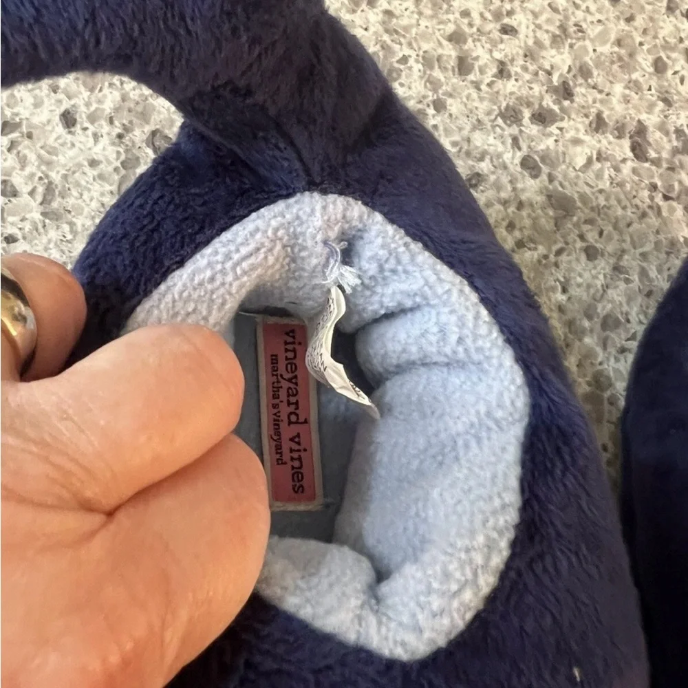 Vineyard Vines Navy Whale Plush Slippers for Kids